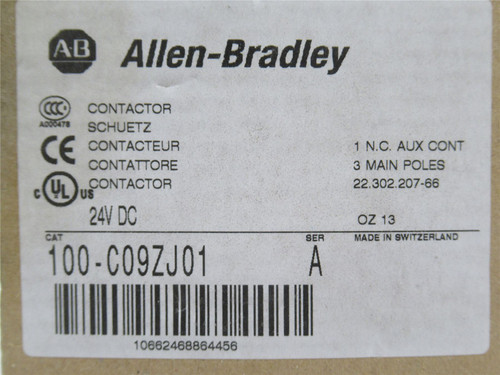 Allen-Bradley 100-C09ZJ01; Contactor; 25A; 600VAC; 24VDC Coil