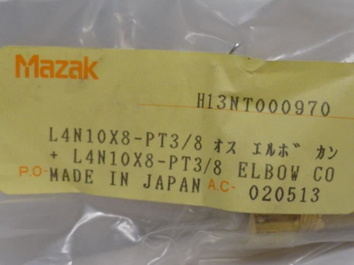 Mazak H13NT000970; Lot-3; Tube Elbow; 90Deg; 1/4" x 3/8NPT