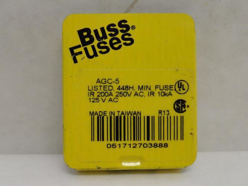 Bussmann AGC-5; Box-5; Fast Acting Glass Fuse 5A; 250VAC
