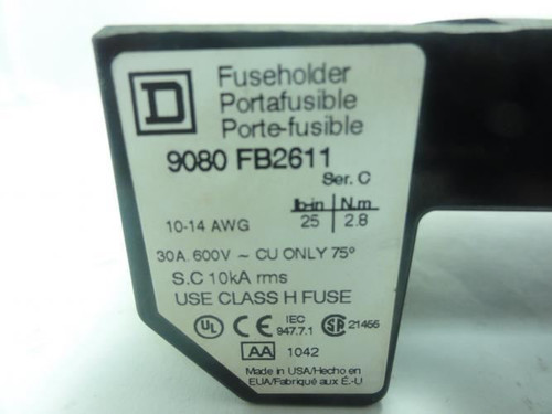Square D 9080FB2611; Terminal Block Fuse Holder; 600VAC; 30A
