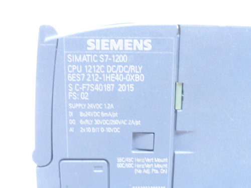 Siemens 6ES7-212-1HE40-0XB0; CPU Module S7-1200; 24VDC