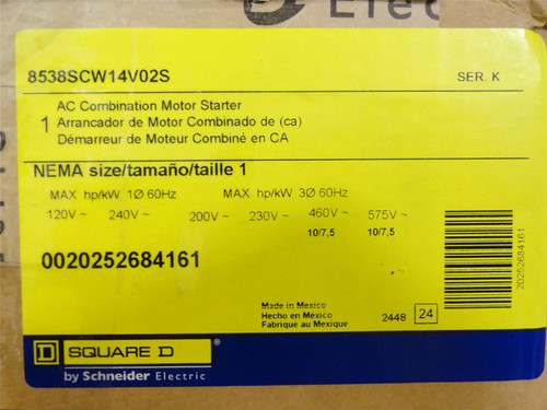 Square D 8538SCW14V02S; SS Enclosed NEMA Size 1 Starter