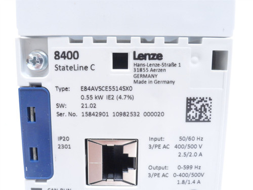 Lenze E84AVSCE5514SXO; SMV Drive; 1.5HP; 400/500VAC; 2.5/2 Amp