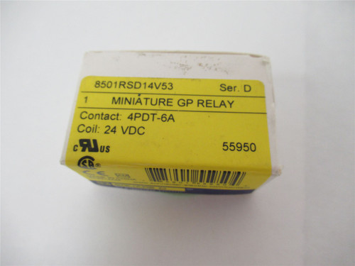 Square D 8501RSD14V53; Relay; Contacts 4PDT-6A; Coil 24VDC