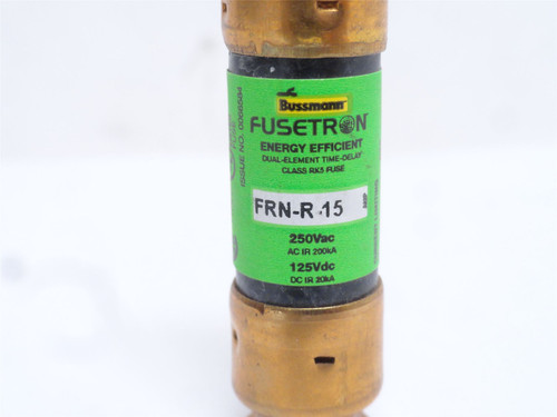 Bussmann FRN-R-15; Time Delay Fuse; 15A; 250VAC/125VDC