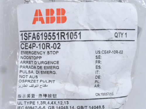 ABB CE4P-10R-02; Non-Illuminated E-Stop Switch; 300V; 5A