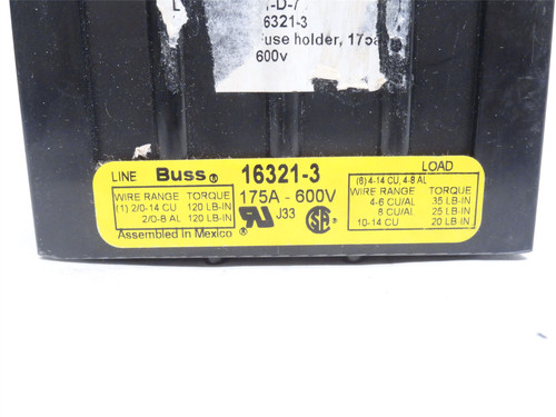 Bussmann 16321-3; Power Distribution Block; 175A; 3P; 600VAC