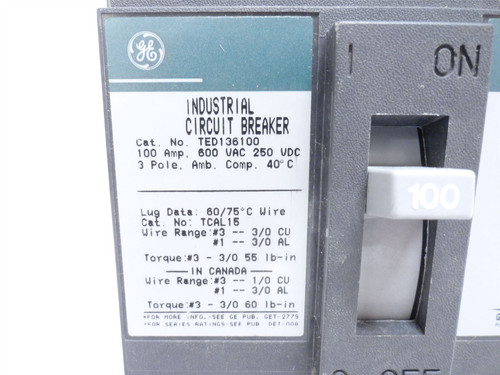 GE TED136100; Circuit Breaker; 100 Amp; 3P; 120/240/277/480VAC