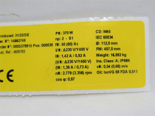 Interroll 370W-16"W; Drum Motor 16"W; 230VAC .54m/s