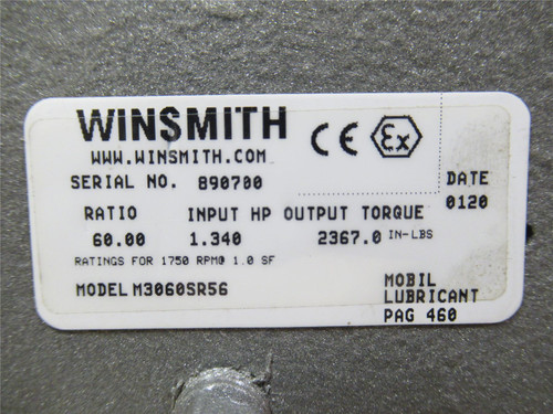 Winsmith M3060SR56; Gearbox; RA; 60:1 Ratio; Shaft: 1-5/8"OD