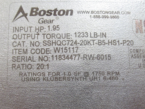 Boston Gear SSHQC724-20KT-B5-HS1-P20; Gearbox; SS; 20:1 Ratio