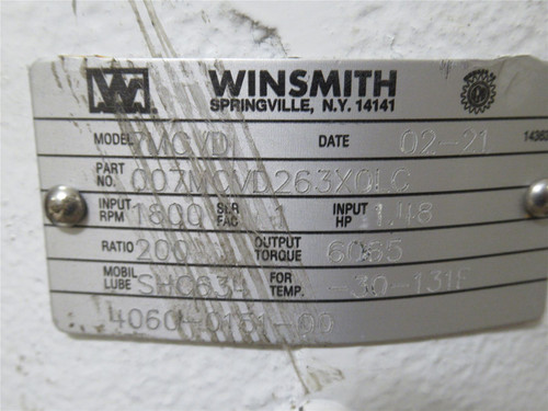 Winsmith B377255XOLC; Gear Reducer; 45Deg; 200:1 Ratio; 1.48HP