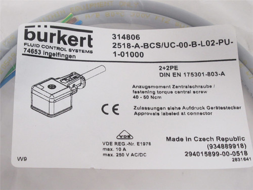 BURKERT 314806; Cable Plug; 230VAC/DC; 10A; 2+2PE