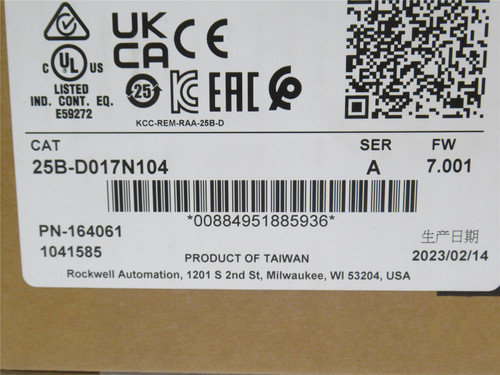 Allen-Bradley 25B-D017N104; AC Drive; 10HP / 7.5 kW; 380/480V