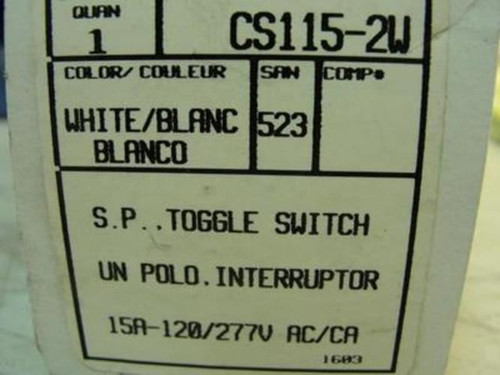 Leviton CS115-2W; Commercial Grade Wall Switch; Toggle