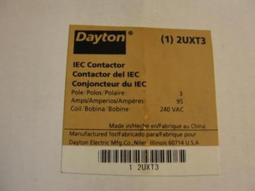 Dayton 2UXT3; Contactor; IEC; Full Load Amps-Inductive 95