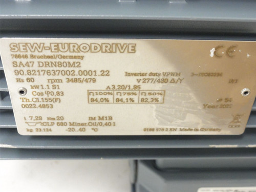 SEW SA47DRN80M2; Gearmotor; 1.50HP; 277-480V; 3485RPM