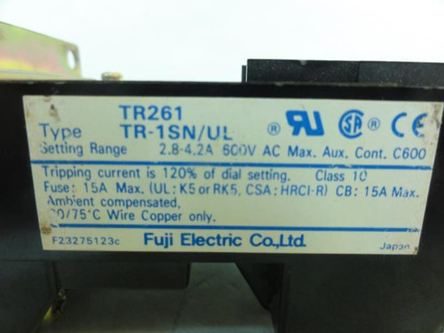 Fuji Electric TR-1S-N/UL-2.8-4.2A; Overload Relay 600V 2.8-4.2A