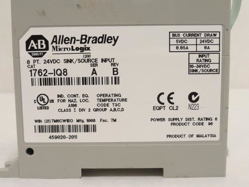 Allen-Bradley 1762-IQ8; Input Module; 24VDC; NO DOOR