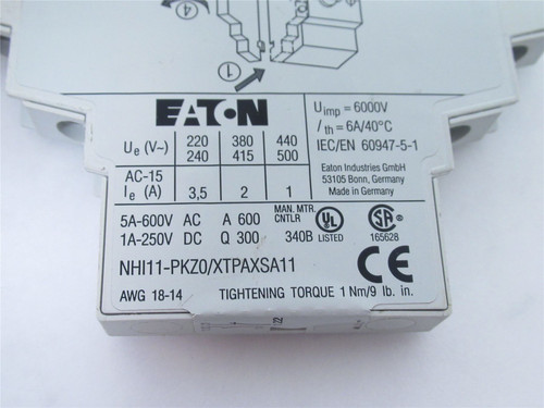 Eaton NHI11-PKZ0/XTPAXSA11; Auxilary Contact; 600VAC; 1-5A