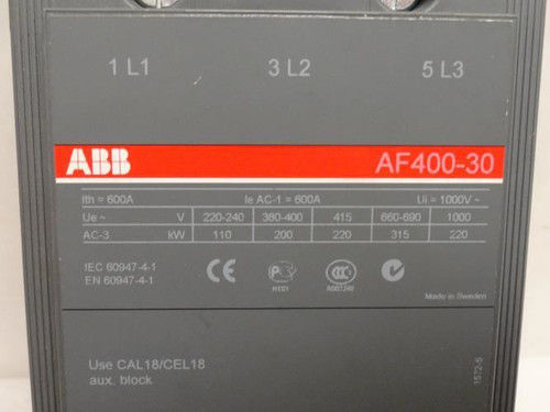 ABB AF400-30-11-70; Contactor 400A; 3P; 600V; No Coil