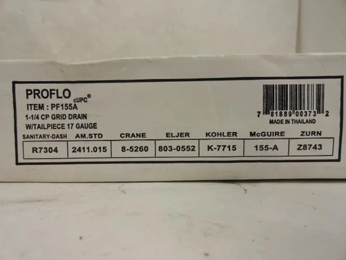 ProFlo PF155A; Grid Drain; 1-1/4"; W/Tail Piece; 17 Gauge