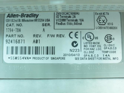 Allen-Bradley 1794-TBN; Terminal Base; REV: A01