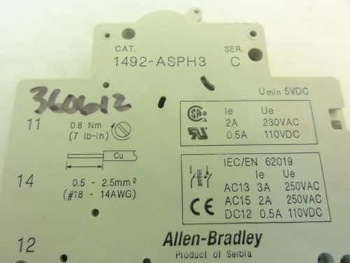 Allen-Bradley 1492-ASPH3; Auxiliary Contact; 0.5-3A; 250VAC