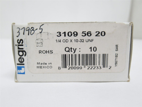 Legris 3109 56 20; Box-10 Air Elbows 90Deg 1/4"PTC x 10-32UNF