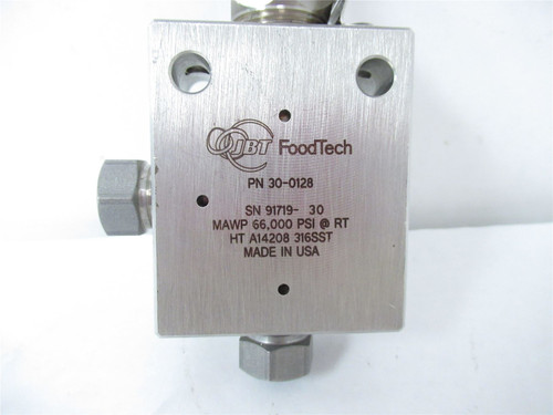 JBT FoodTech 30-0128; Two Way Single Stem Valve 66K PSI