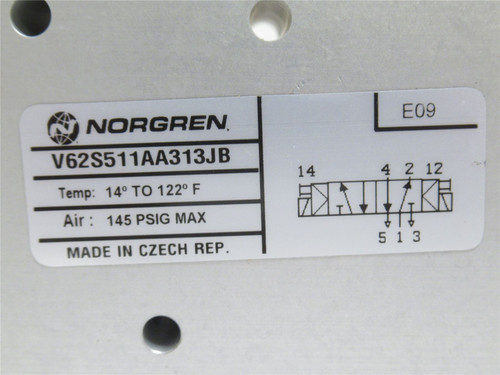 Norgren V62S511AA313JB; Inline Solenoid Valve; 145PSIG; 24VDC