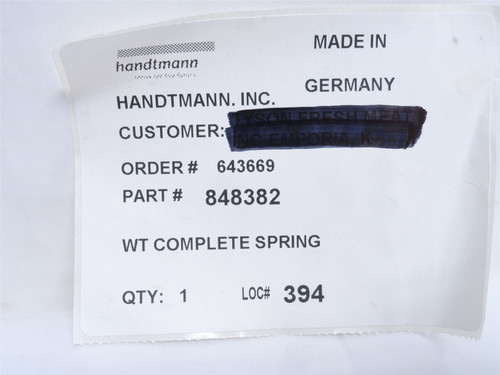 Handtmann 848382; Pressure Spring; 6BAR; 4.47" Long; 0.82"OD