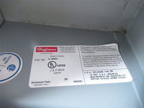 Hoffman A-6R64 ; Drip-Sheild Enclosure Type 3R 6"