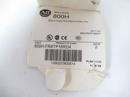 Allen-Bradley 800H-FRXTP16RD4; Pushbutton Switch 30.5mm120V