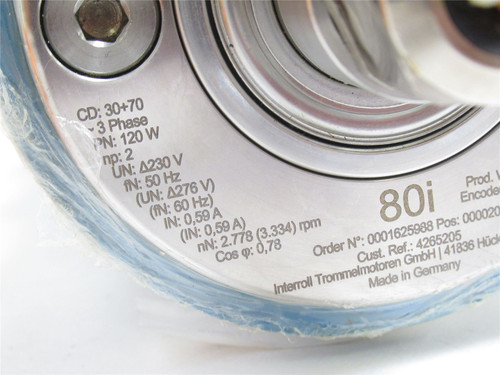 Interroll 80i-4.0x11.4; Drum Motor; 4"OD x 11.4"L; 1.4m/s