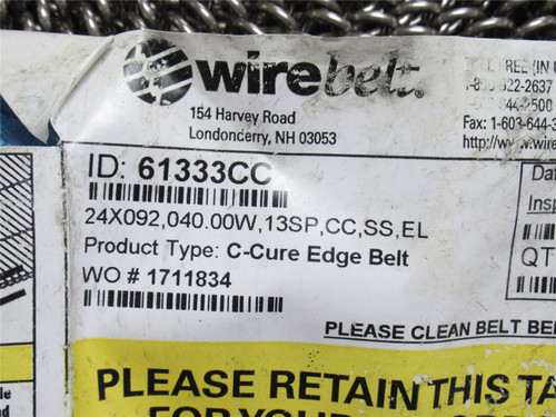 Wirebelt 24X092.040.00W.133SP.CC.SS.EL; Belt; SS; 40"W x 24'L
