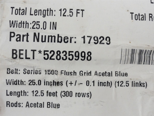 Intralox 17929; Conveyor Belt; 52835998; 12.5'Length 25"Wide