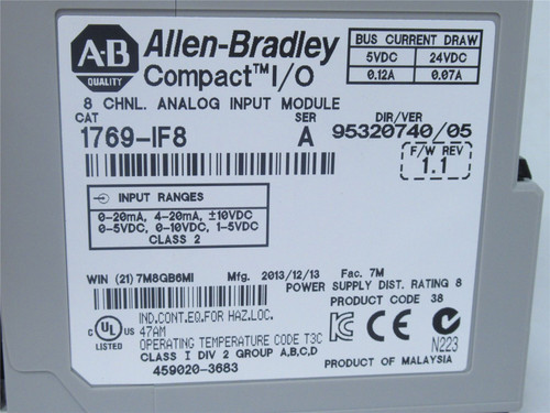 Allen-Bradley 1769-IF8; Analog Input Module; 5-24VDC; SER A