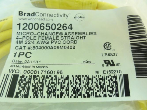 Woodhead 1200650264; Micro-Change Cordset; 250V; 4A