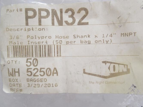 Dixon PPN32; Lot-50 Male Hose Shanks; 3/8" x 1/4MNPT