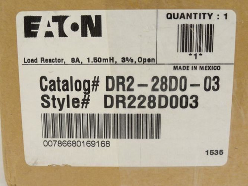 Eaton DR228D003; MTE Load Reactor RL-0080; 8A; 1.50mH; 3% Open