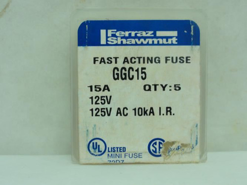 Ferraz GGC15; Box-5 Fast Acting Glass Fuse; 15A; 125VAC