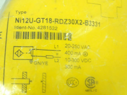 Turck Ni12U-GT18-RDZ30X2-B3331; Proximity Sensor; 12mm Range