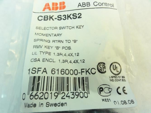 ABB CBK-S3KS2; Selector Switch Key; Momentary