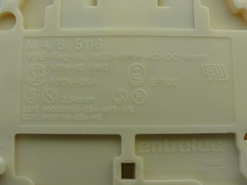 Entrelec M4/65116; Terminal Block; 25A; 600V