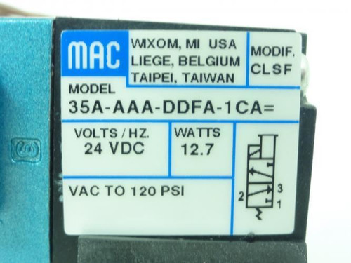 MAC 35A-AAA-DDFA-1CA; Solenoid Vavle; 24VDC; Vacuum To 120PSI