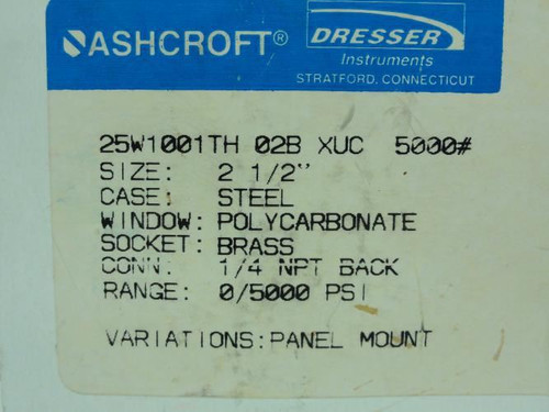 Ashcroft 25W1001TH 02B XUC 5000; Dry Press Gauge; 0-5000Psi