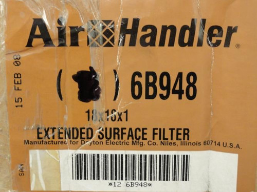 Air Handler 6B948; Lot-4 Pleated Air Filter W/MERV 8; 18x18x1"