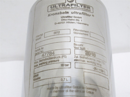 Ultrafilter 0012_; Cartridge Filter Body; SS-316; 1/2BSPP