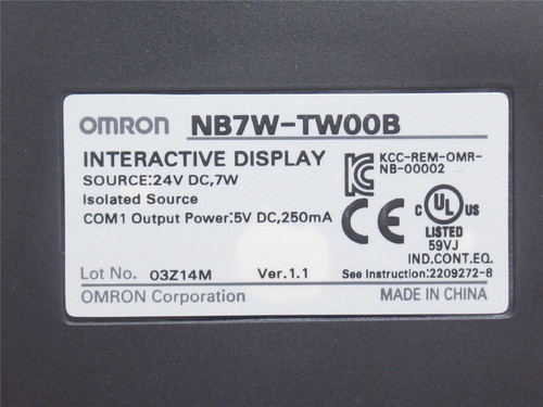 Omron NB7W-TW00B; HMI Touchscreen Display; 7" Screen; 24VDC